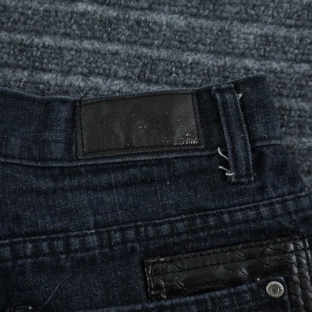 Reset Denim Shorts Mens 34 Dark Wash Blue Faux Snakeskin Back Pockets Streetwear - Picture 6 of 13